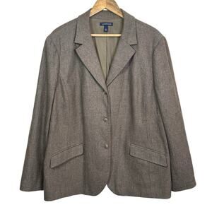 Lands End Plus Size 24W Wool Brown Herringbone 3 Button Lined Blazer Jacket